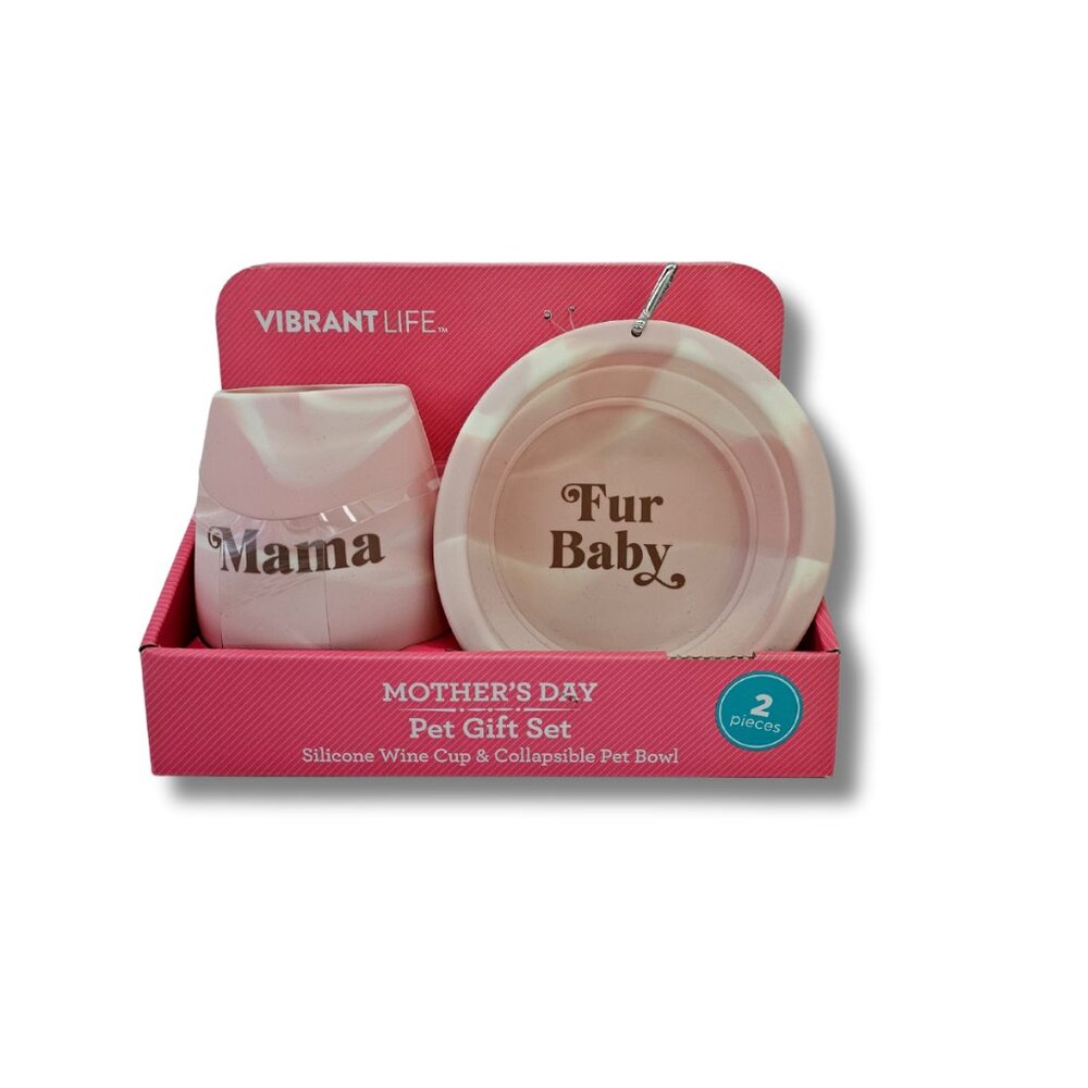 Fur Baby and Mama Silicone Wine Cup and Pet Bowl Gift Set